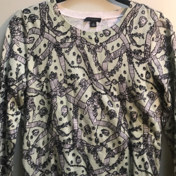 |Ann Taylor| Green Black Jeweled Print Sweater - Picture 7 of 7